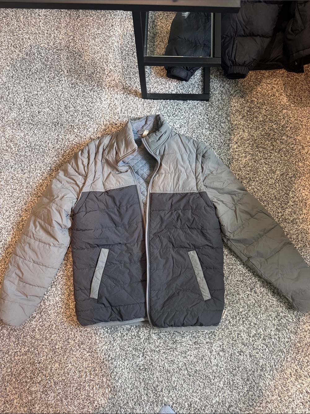 UpWest Two-Tone Quilted Puffer Jacket - Light Gray & Dark Gray